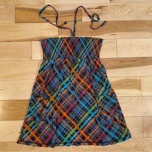 🤍 Y2K Colorful Plaid Smocked Halter Mini Dress OCEAN PACIFIC